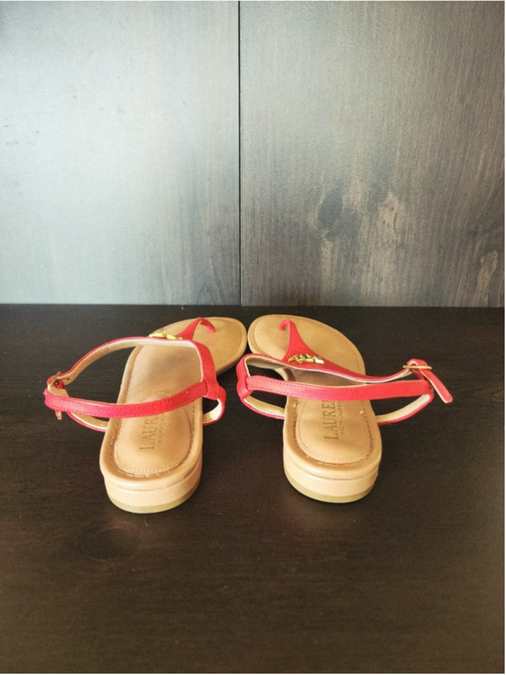 Ralph Lauren LEATHER Ankle Strap Thong Flip Flop Sandals 8 B Medium - Red - Picture 7 of 13
